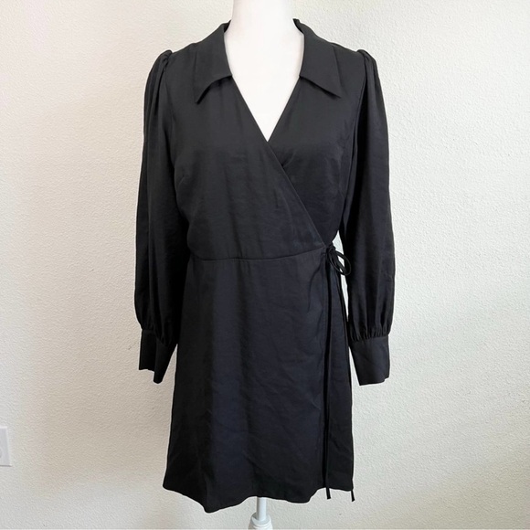 Nwt & Other Stories Black Collared True Wrap Mini Dress Long Sleeves Wom… - Picture 5 of 8
